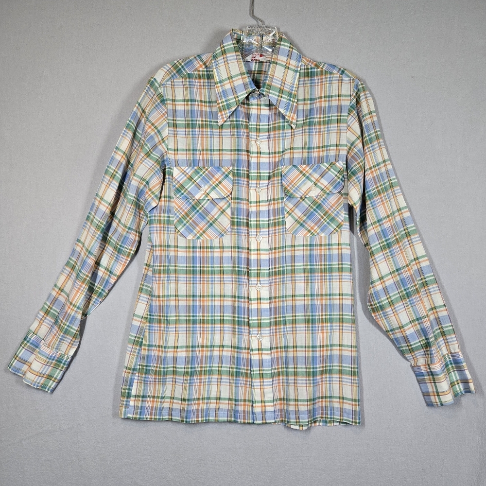 Vintage 70s Levi’s Panatela Men's Plaid Button Up Shirt Size Small